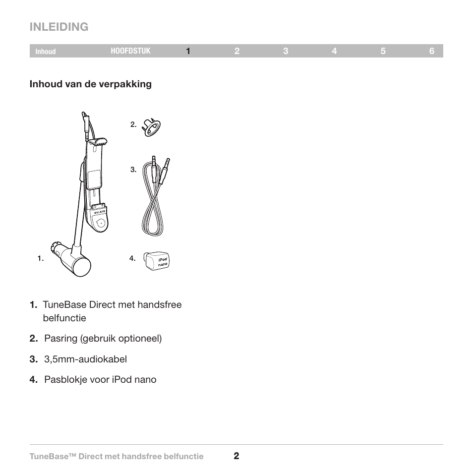What’s in the box, Inleiding | Belkin Belkine TuneBase Direct with Hands-Free 8820-00110ea User Manual | Page 85 / 162