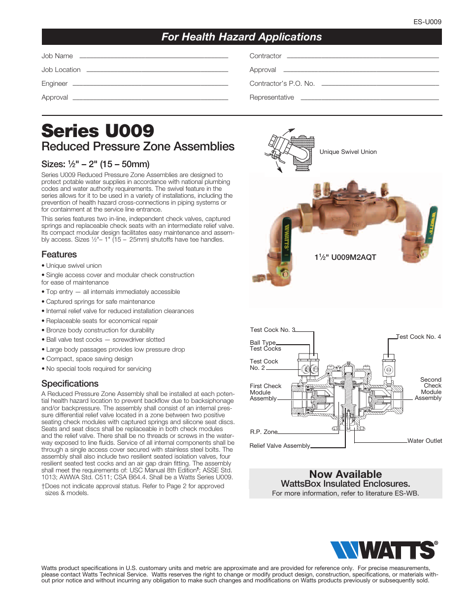 Watts U009 User Manual | 4 pages