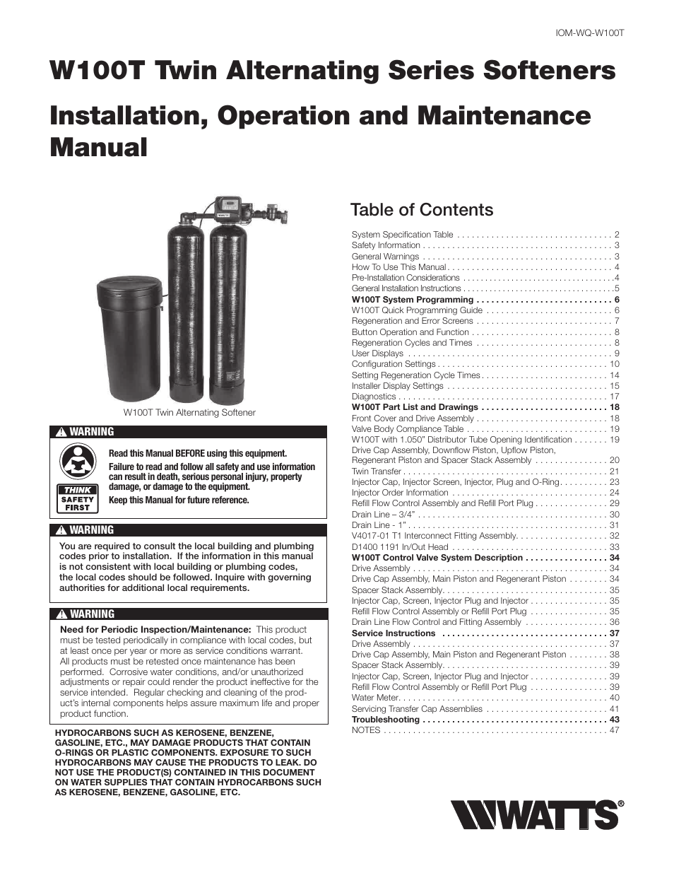 Watts W100T Twin Alternating Series User Manual | 48 pages