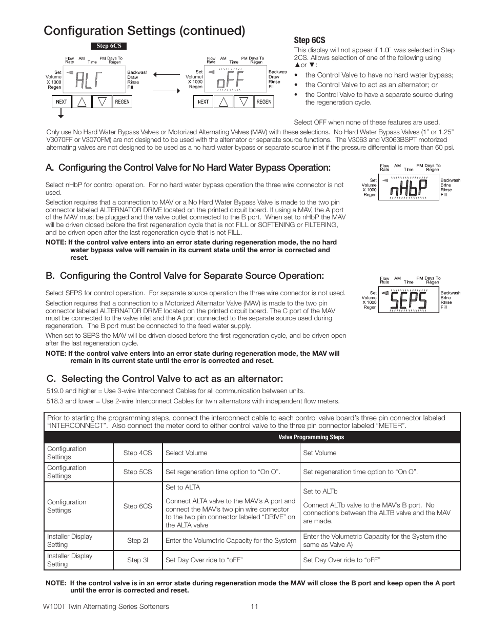 Configuration settings (continued), Step 6cs | Watts W100T Twin Alternating Series User Manual | Page 11 / 48