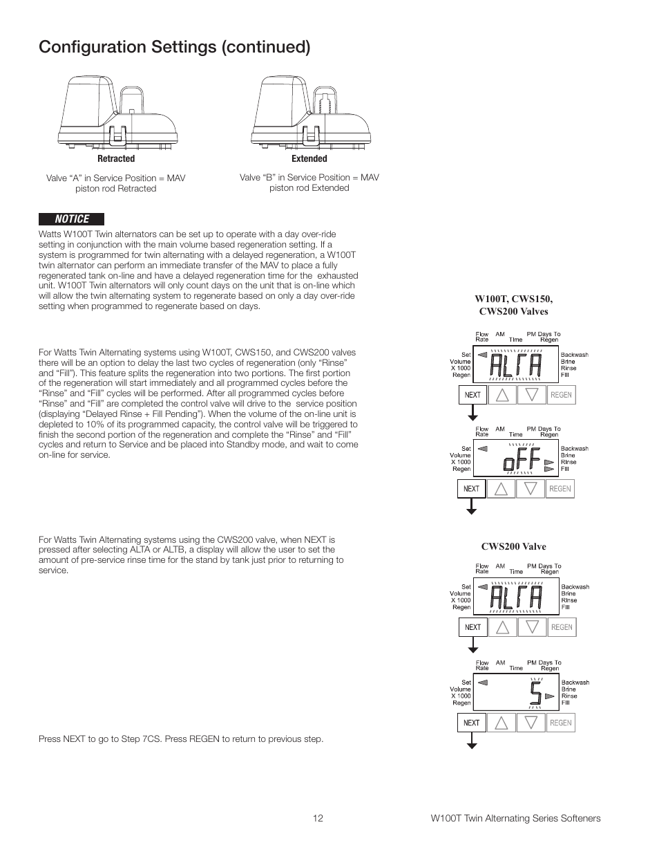 Configuration settings (continued) | Watts W100T Twin Alternating Series User Manual | Page 12 / 48