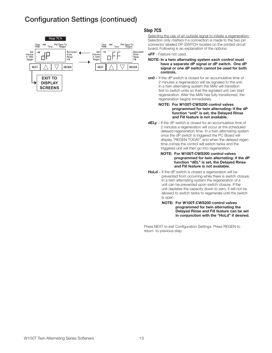 Configuration settings (continued), Step 7cs | Watts W100T Twin Alternating Series User Manual | Page 13 / 48