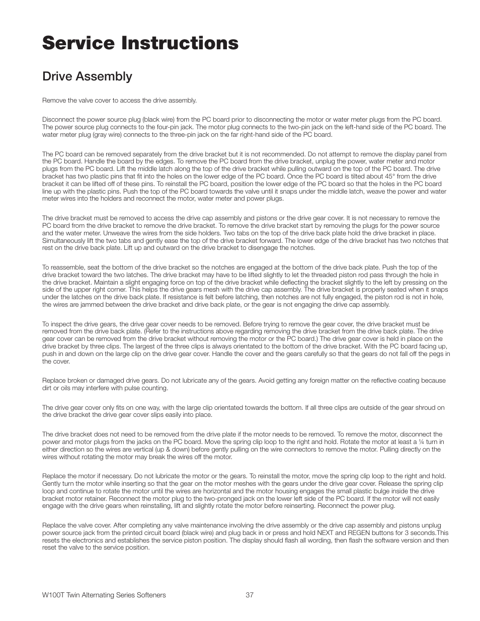 Service instructions, Drive assembly | Watts W100T Twin Alternating Series User Manual | Page 37 / 48