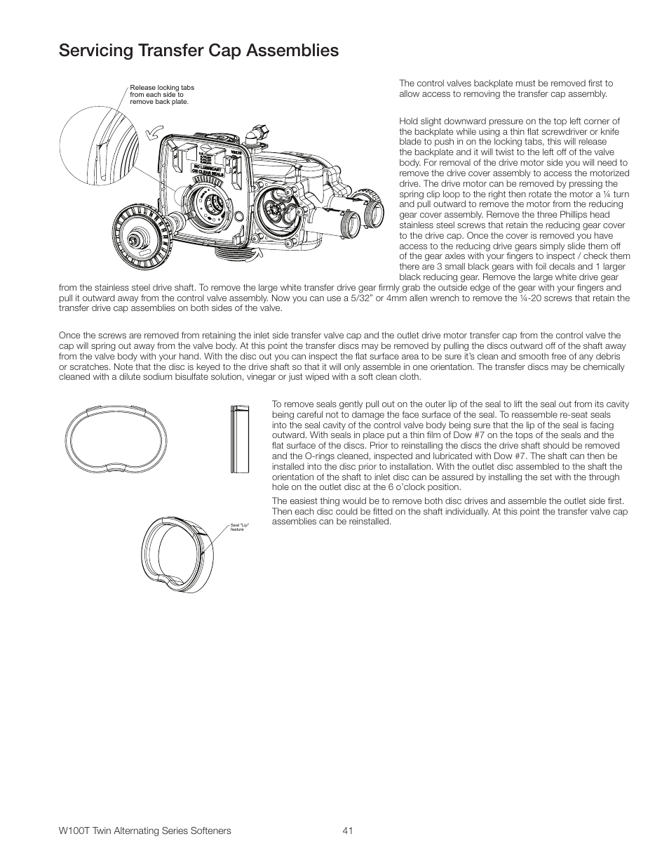 Servicing transfer cap assemblies | Watts W100T Twin Alternating Series User Manual | Page 41 / 48