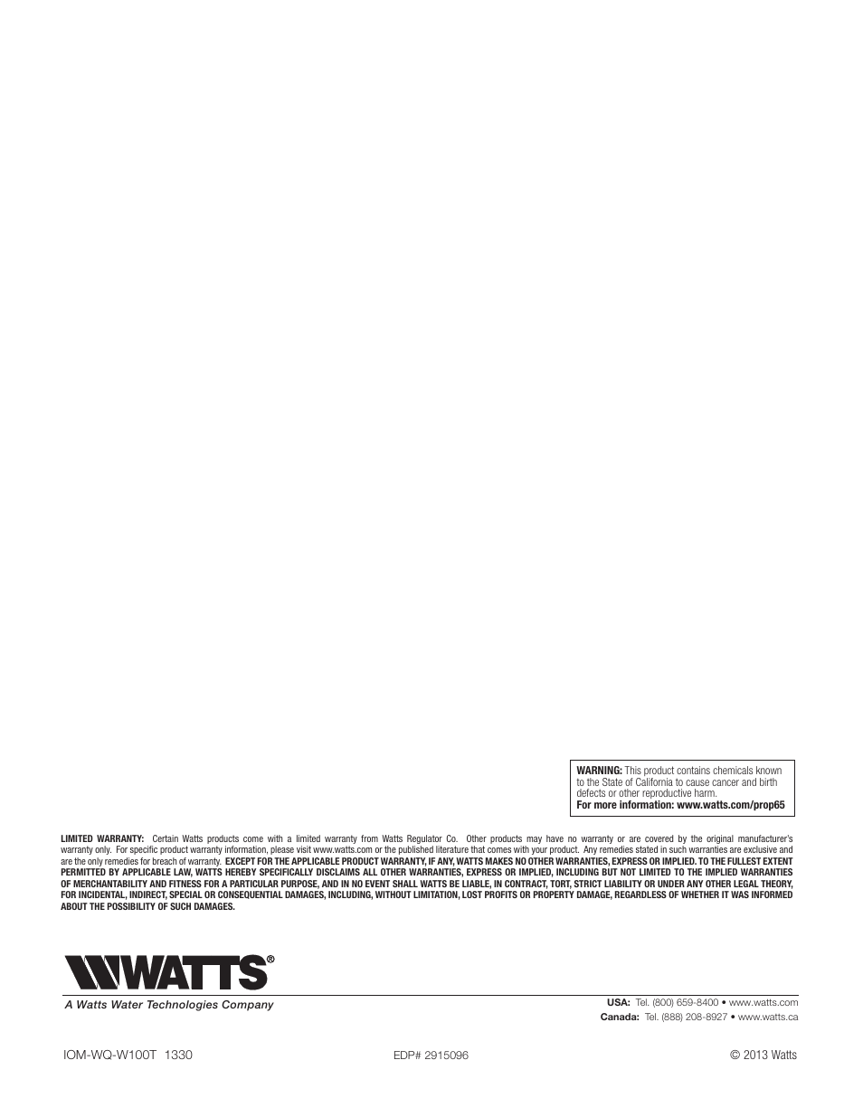 Watts W100T Twin Alternating Series User Manual | Page 48 / 48