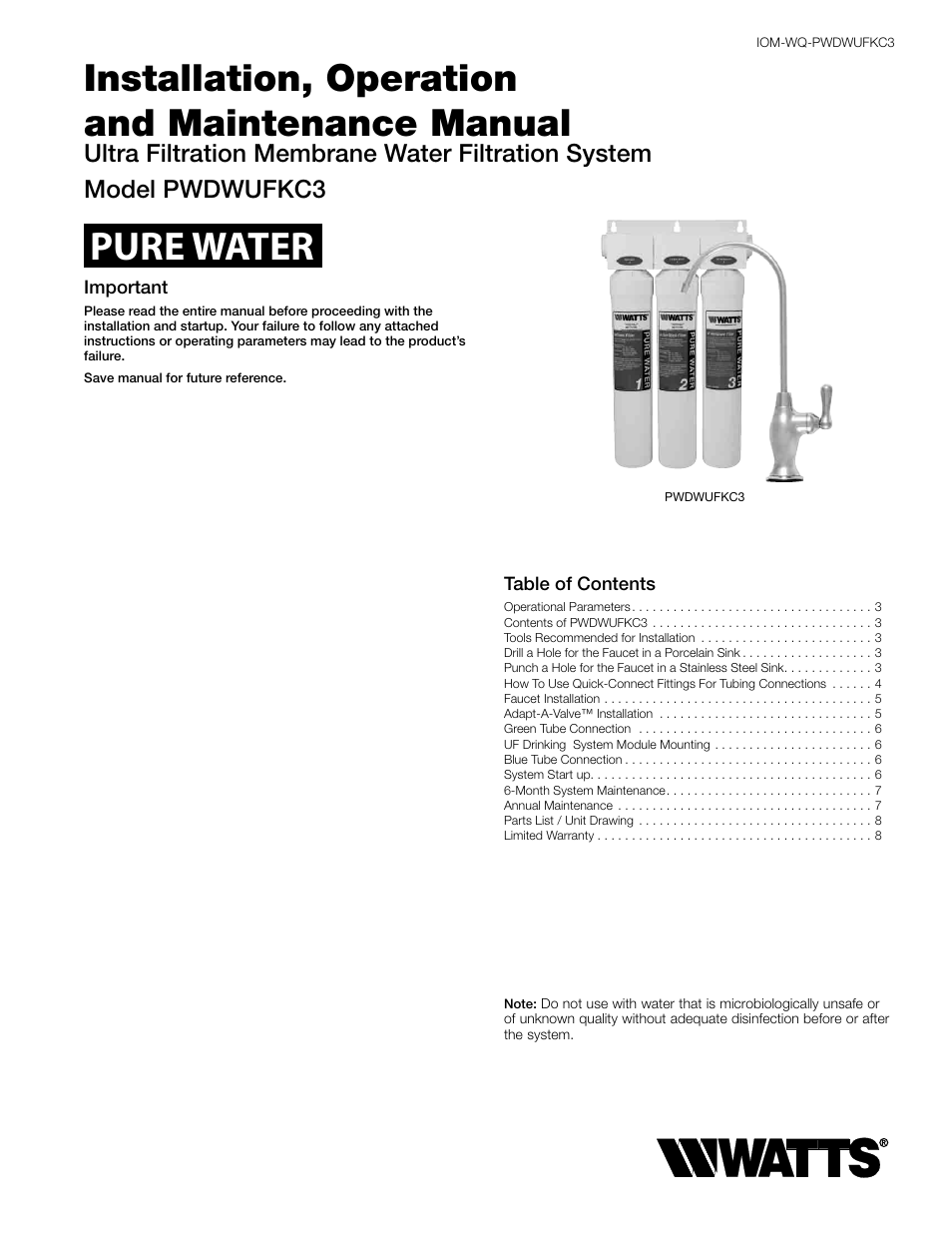 Watts PWDWUFKC3 User Manual | 8 pages