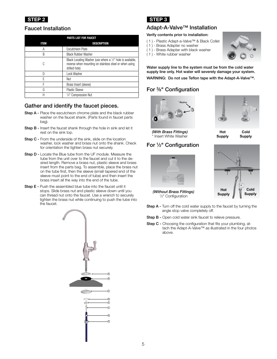 Adapt-a-valve™ installation, Configuration for, Configuration | Step 2, Step 3 | Watts PWDWUFKC3 User Manual | Page 5 / 8