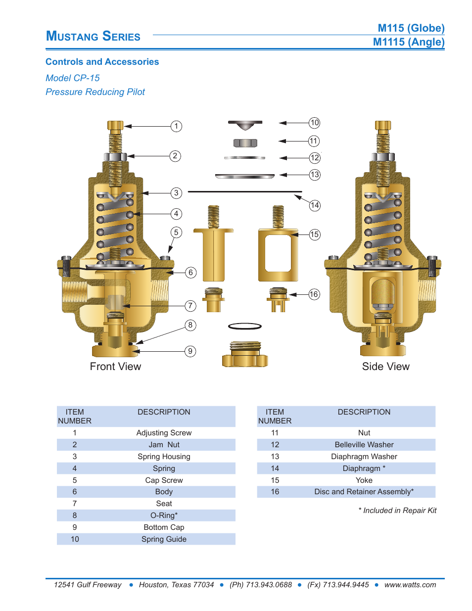 Front view side view, Ustang, Eries | Watts M1115 User Manual | Page 5 / 7