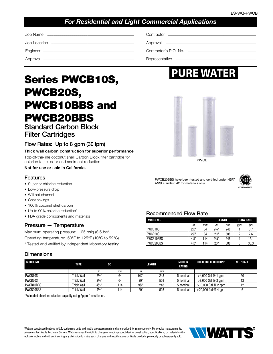 Watts PWCB BBP User Manual | 2 pages