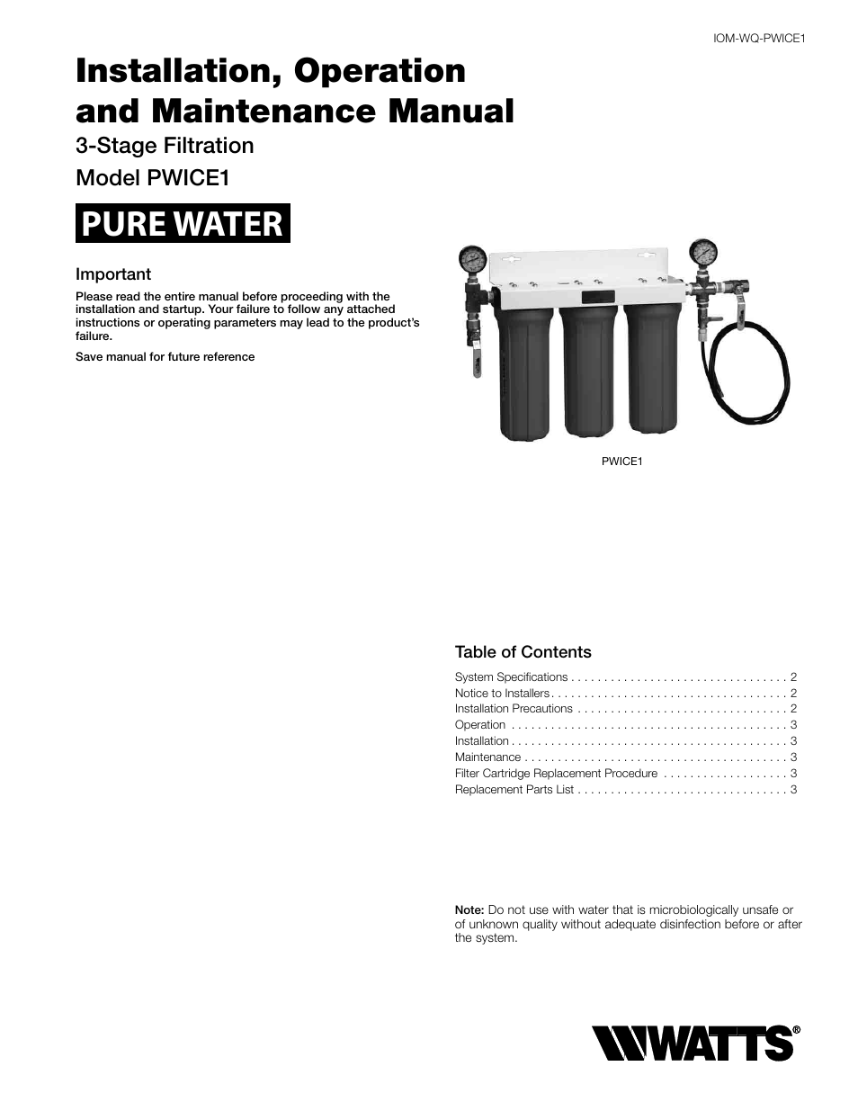 Watts PWICE1 User Manual | 4 pages