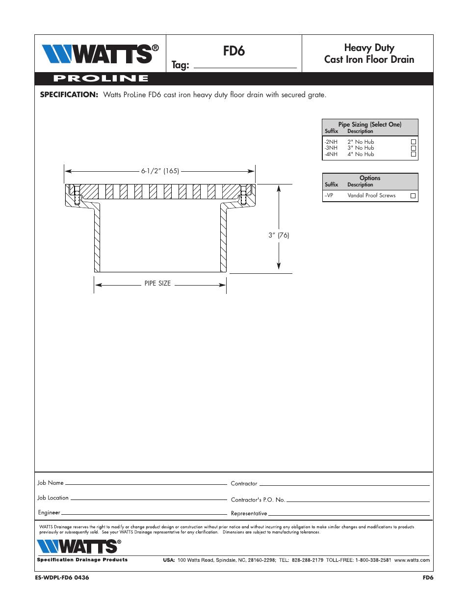 Watts FD6 User Manual | 1 page