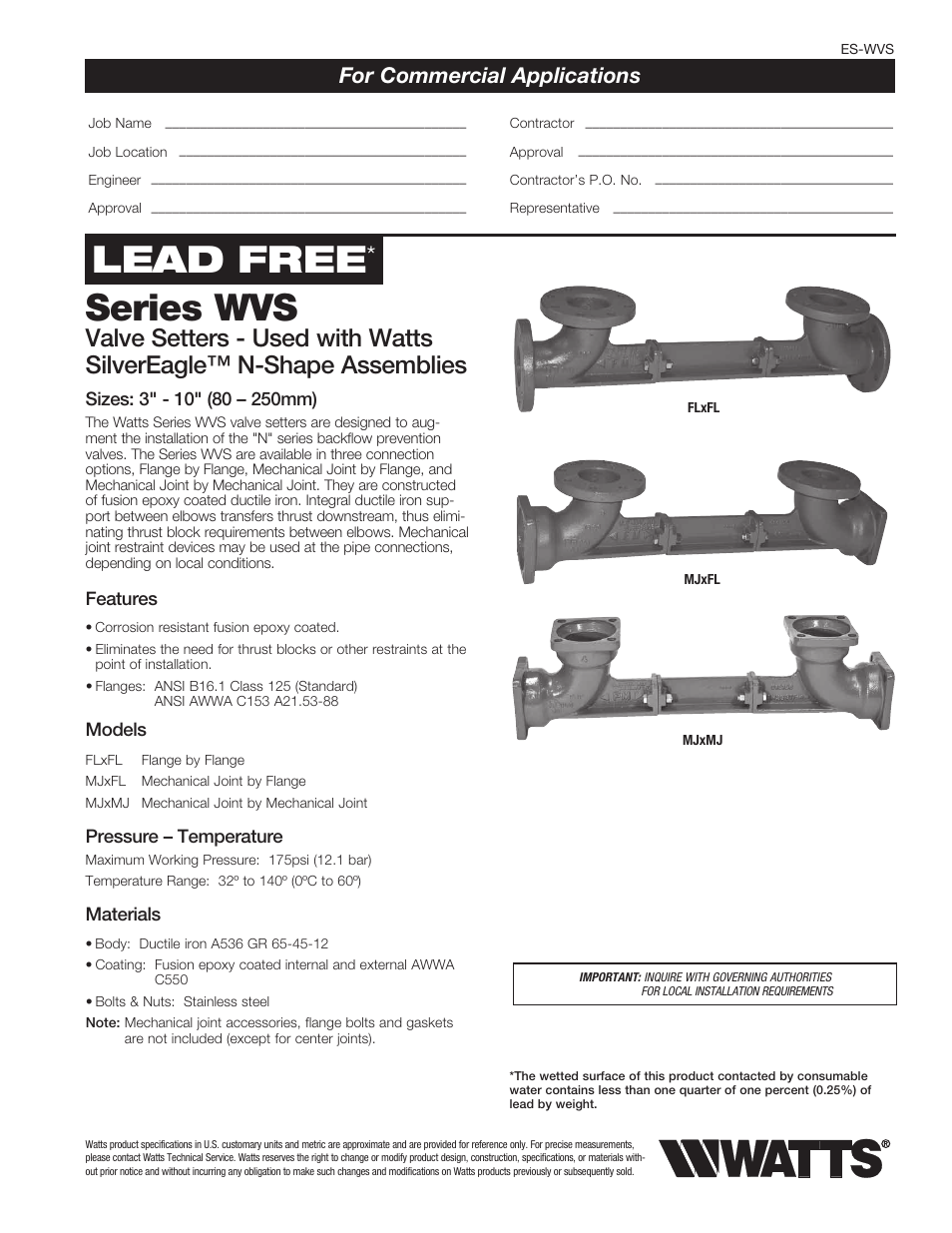 Watts WVS User Manual | 2 pages