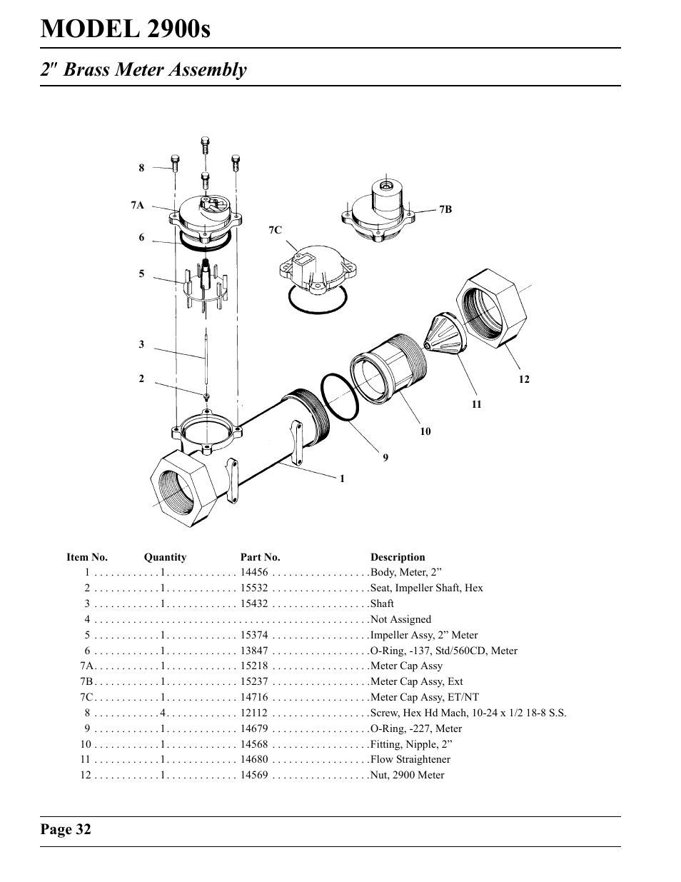 Model 2900s, 2″ brass meter assembly, Page 32 | Watts Fleck 2900 Brass Valve User Manual | Page 32 / 60