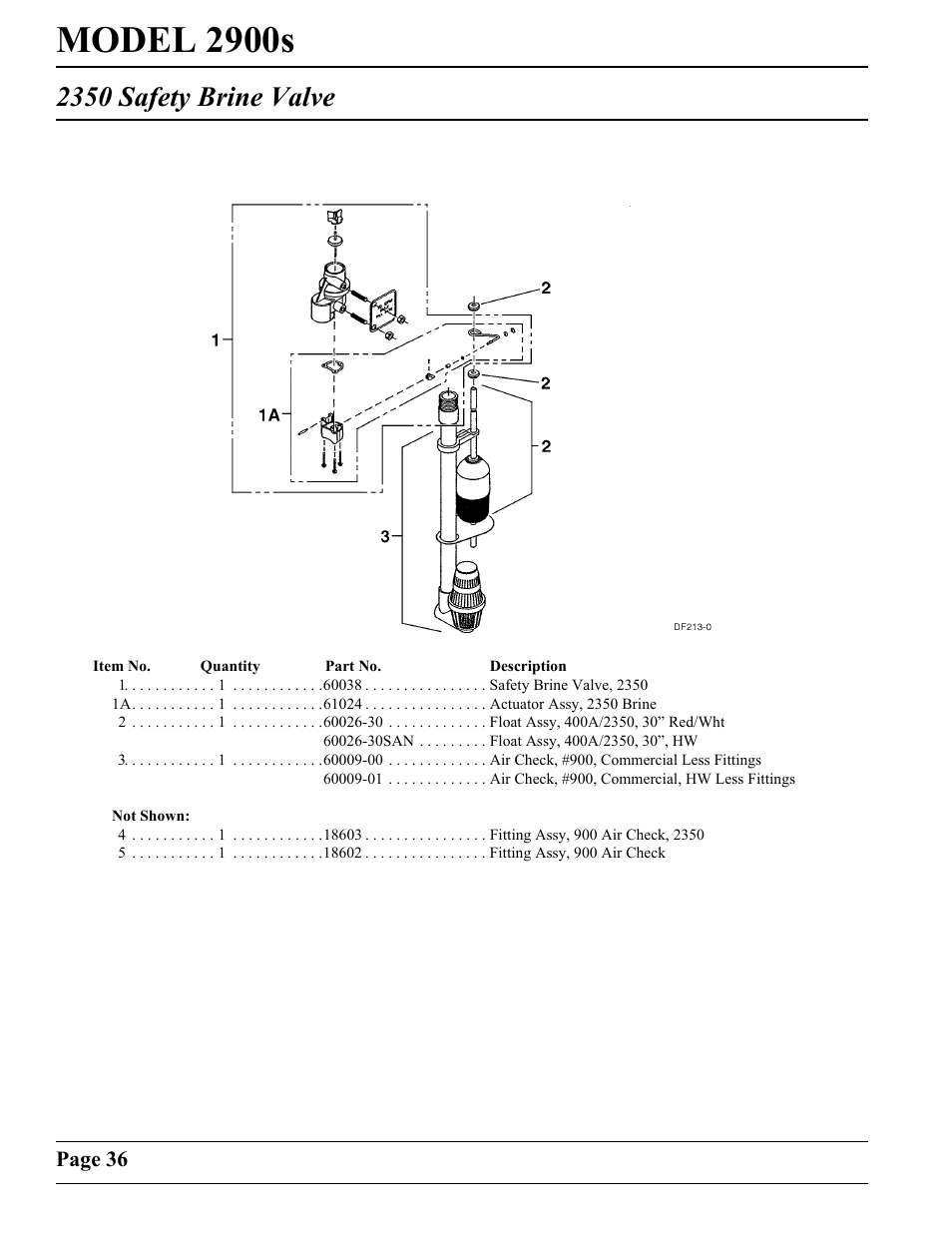 Model 2900s, 2350 safety brine valve | Watts Fleck 2900 Brass Valve User Manual | Page 36 / 60