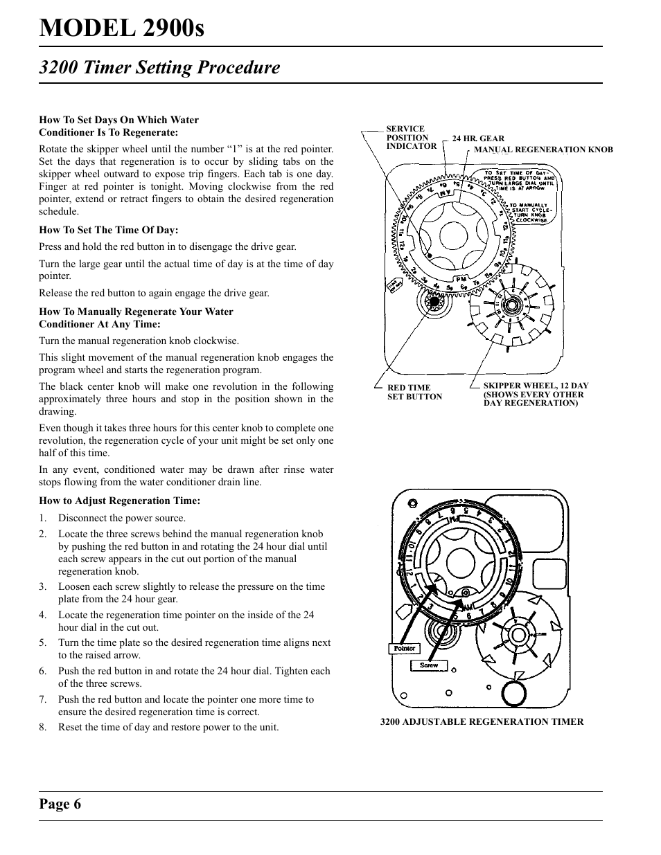 Model 2900s, 3200 timer setting procedure, Page 6 | Watts Fleck 2900 Brass Valve User Manual | Page 6 / 60