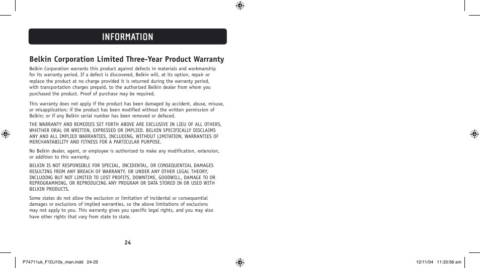 Information | Belkin F1DJ104P User Manual | Page 14 / 15