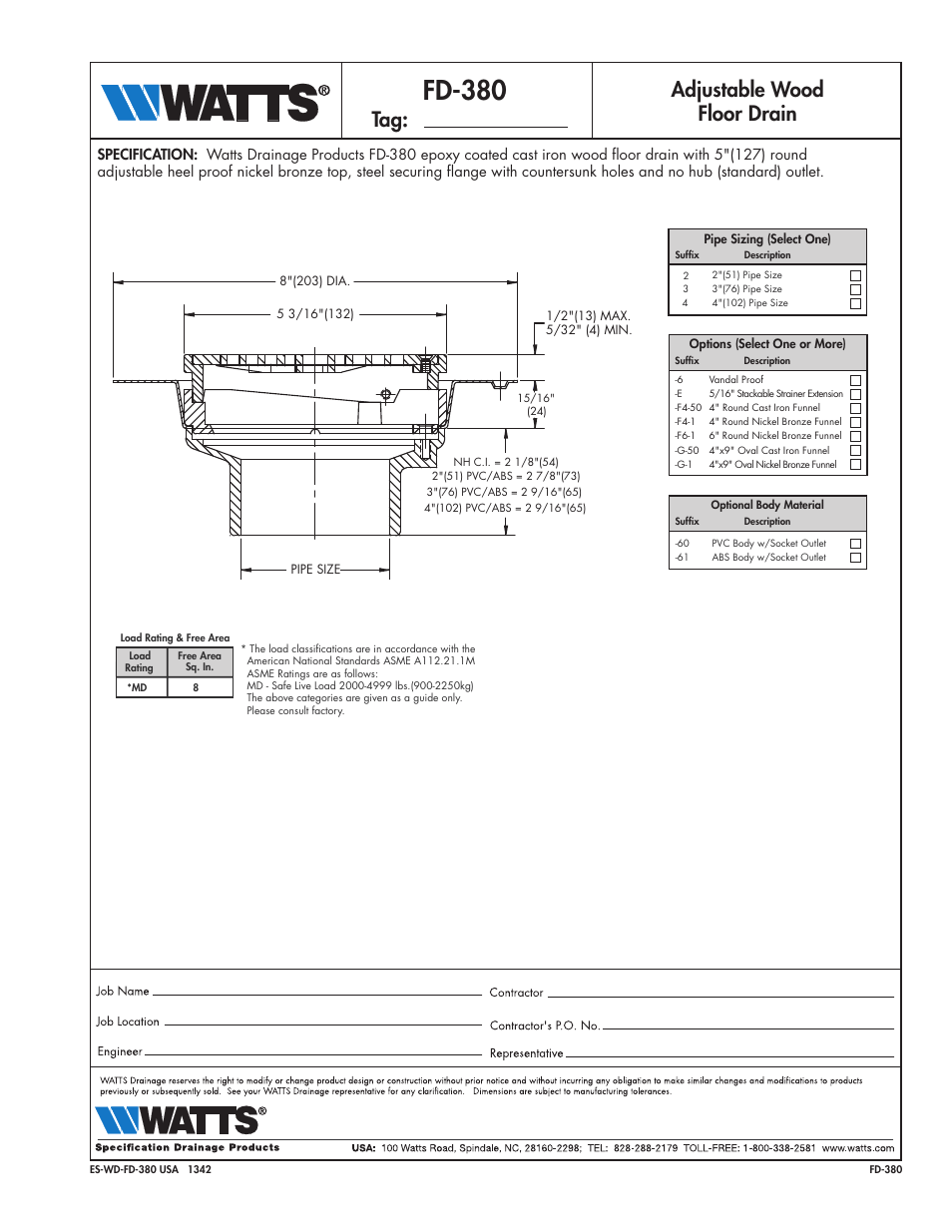 Watts FD-380 User Manual | 1 page