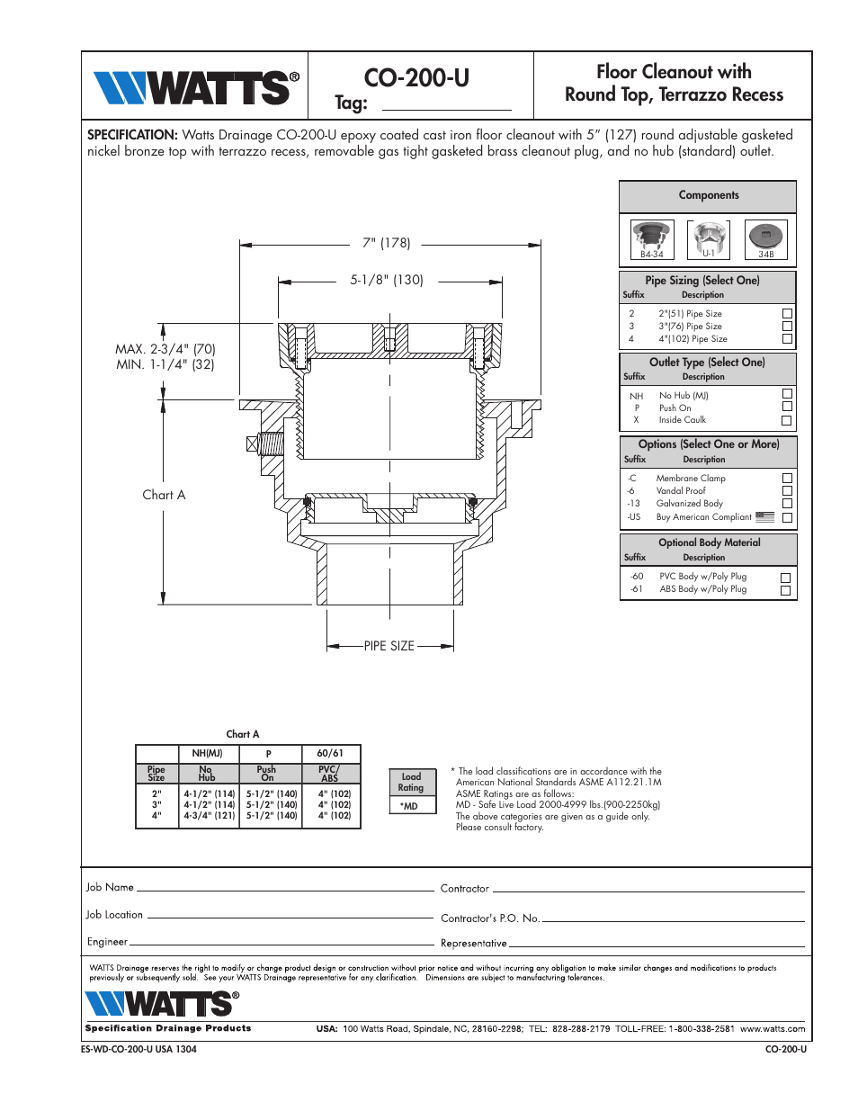 Watts CO-200-U User Manual | 1 page