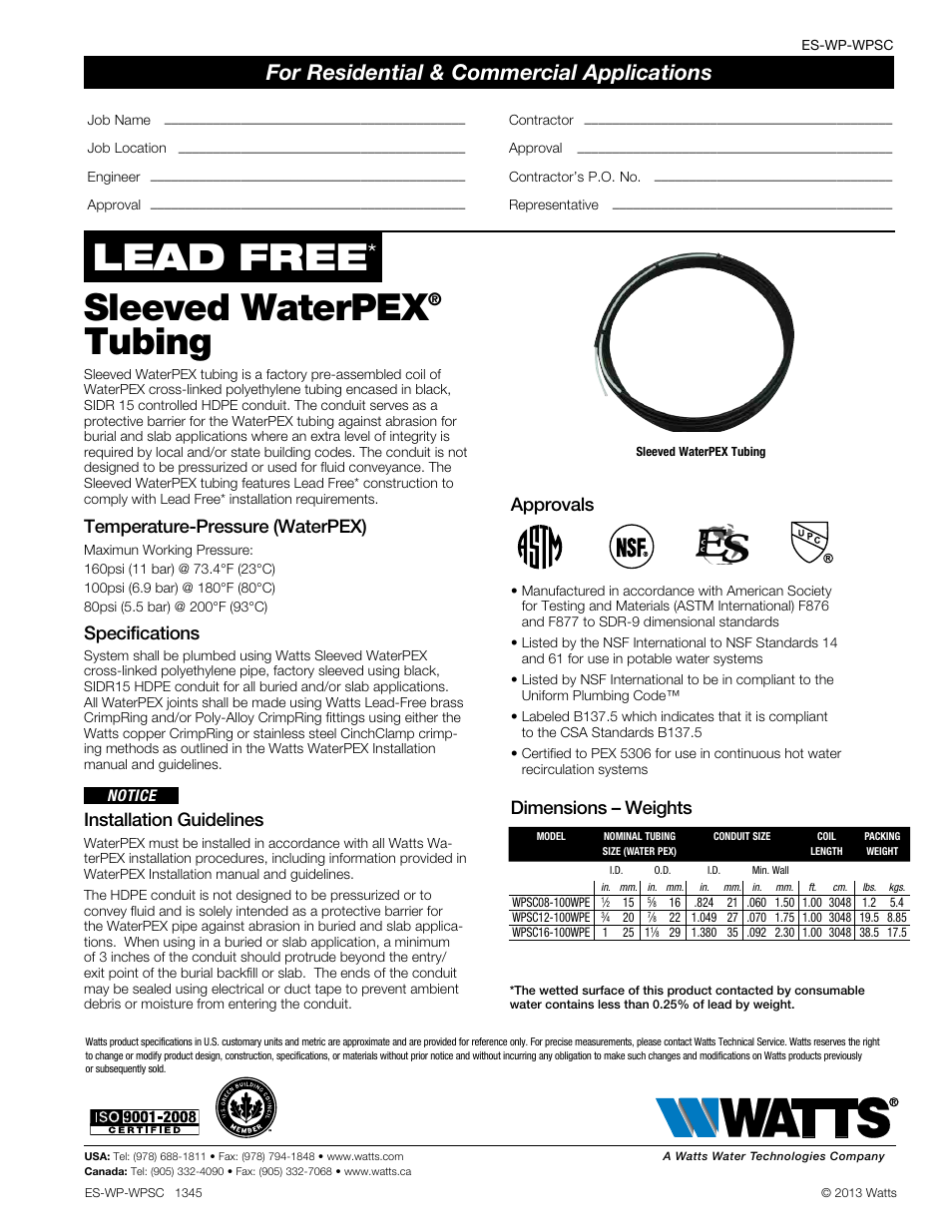 Watts WPSC16-100WPE User Manual | 1 page