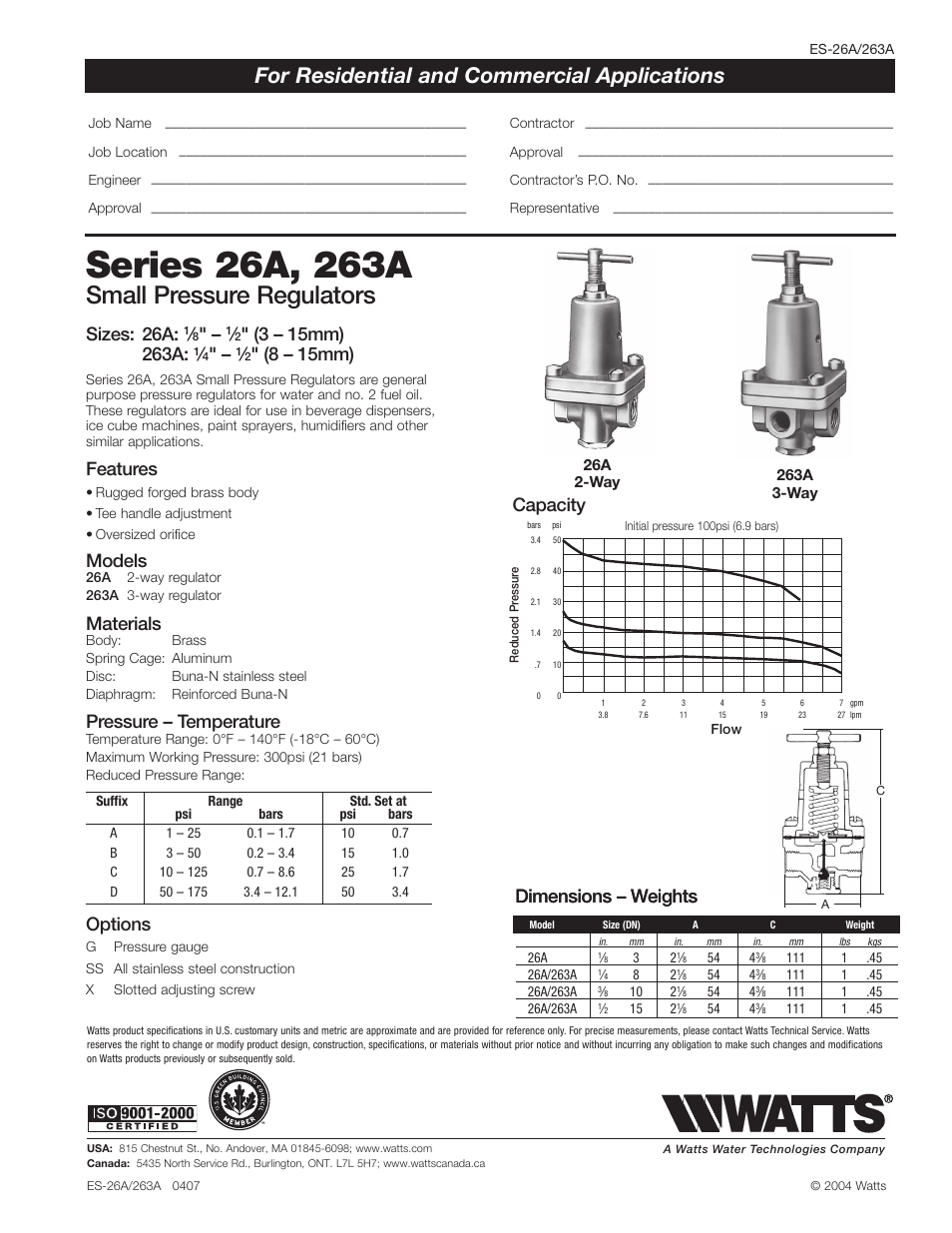 Watts 26A User Manual | 1 page