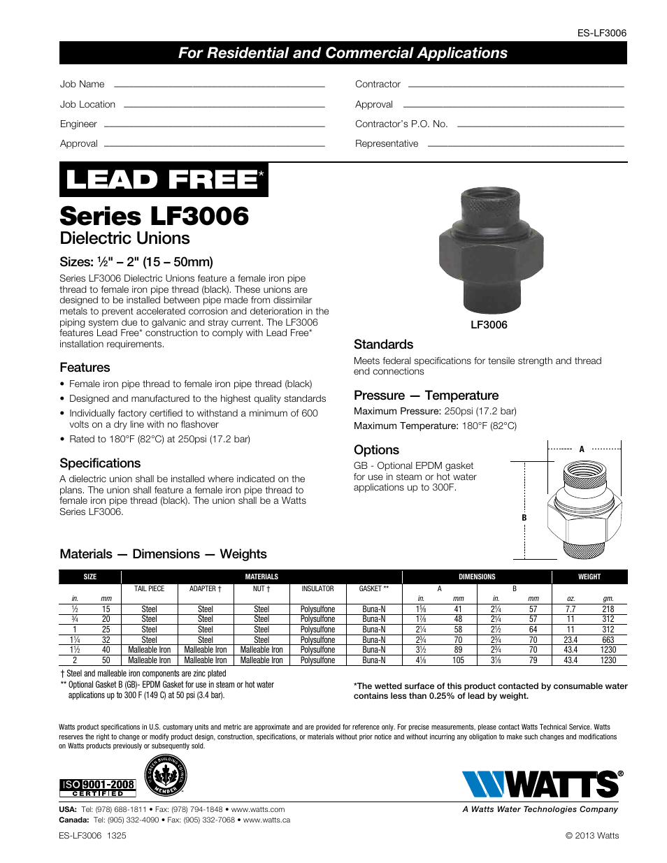 Watts LF3006 User Manual | 1 page