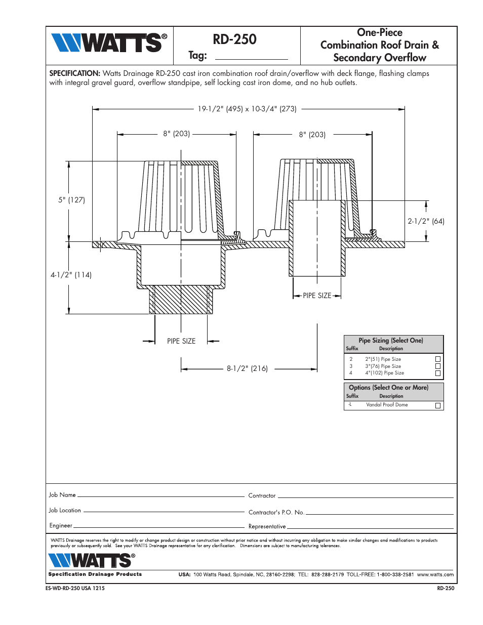 Watts RD-250 User Manual | 1 page