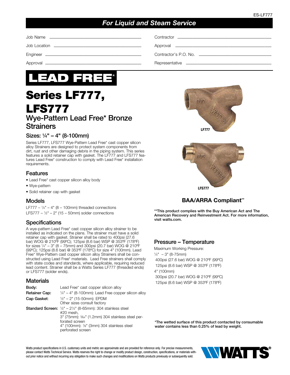 Watts LFS777 User Manual | 2 pages