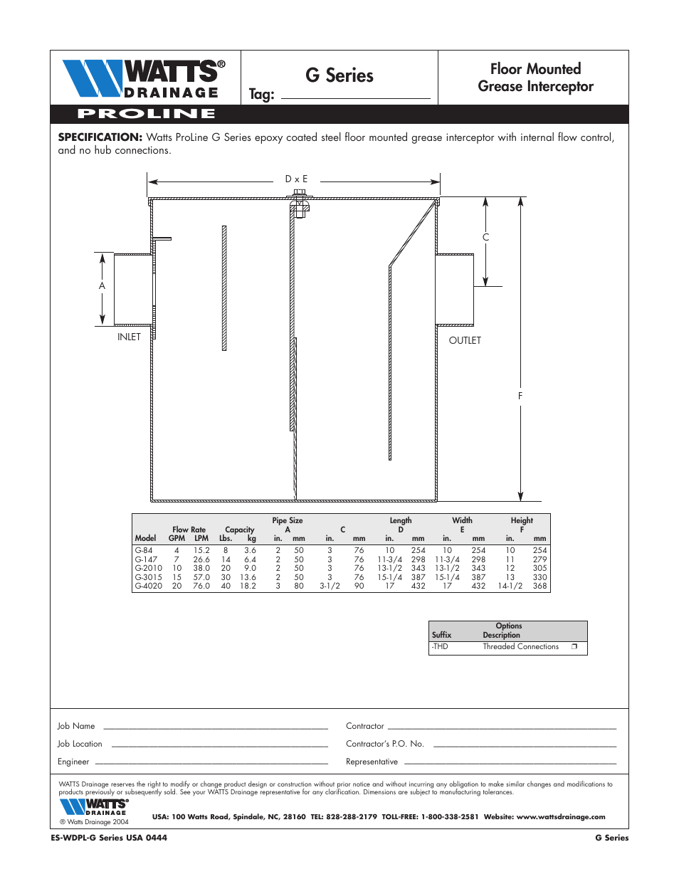 Watts G-SERIES User Manual | 1 page