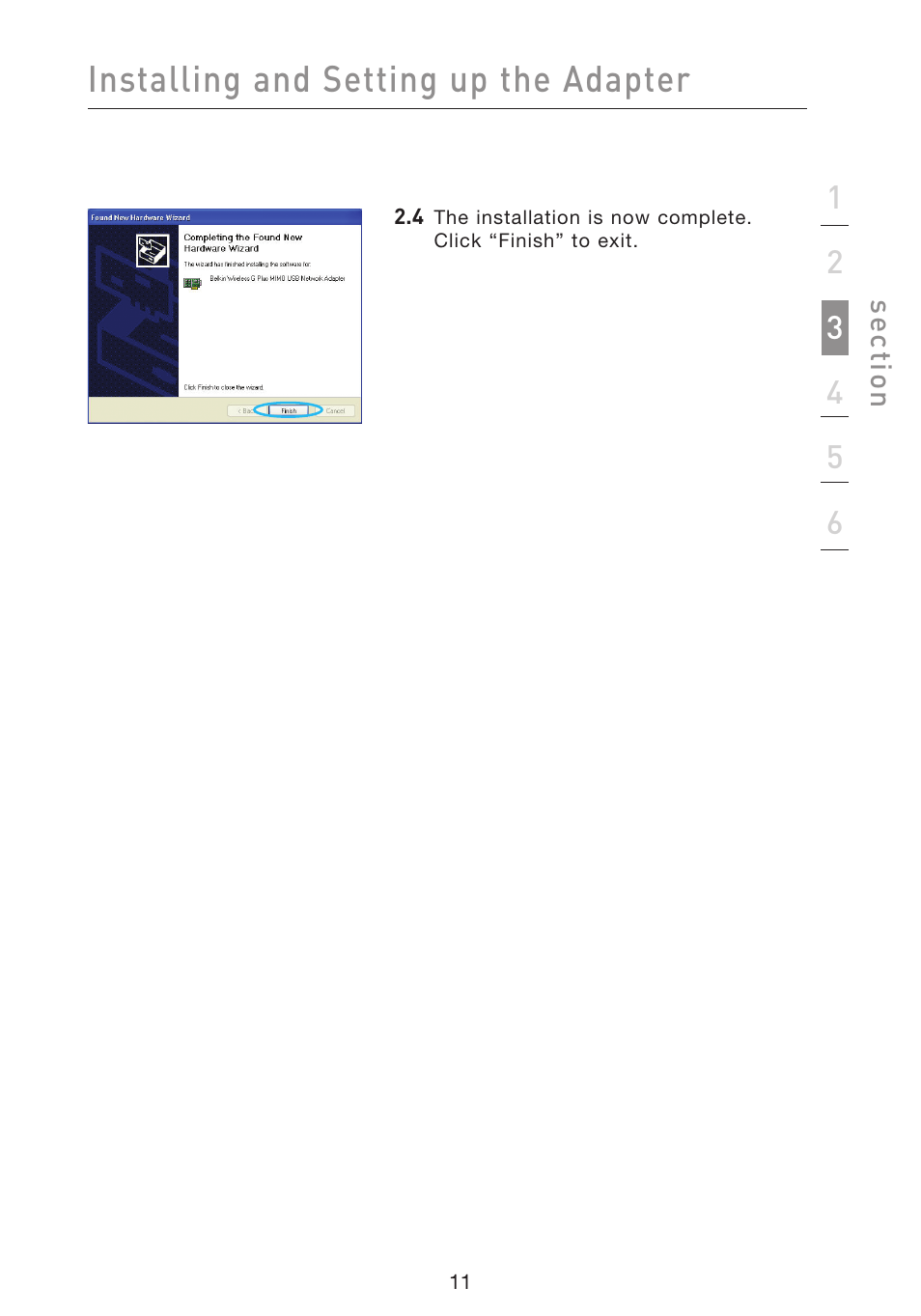 Installing and setting up the adapter | Belkin F5D9050 User Manual | Page 15 / 44