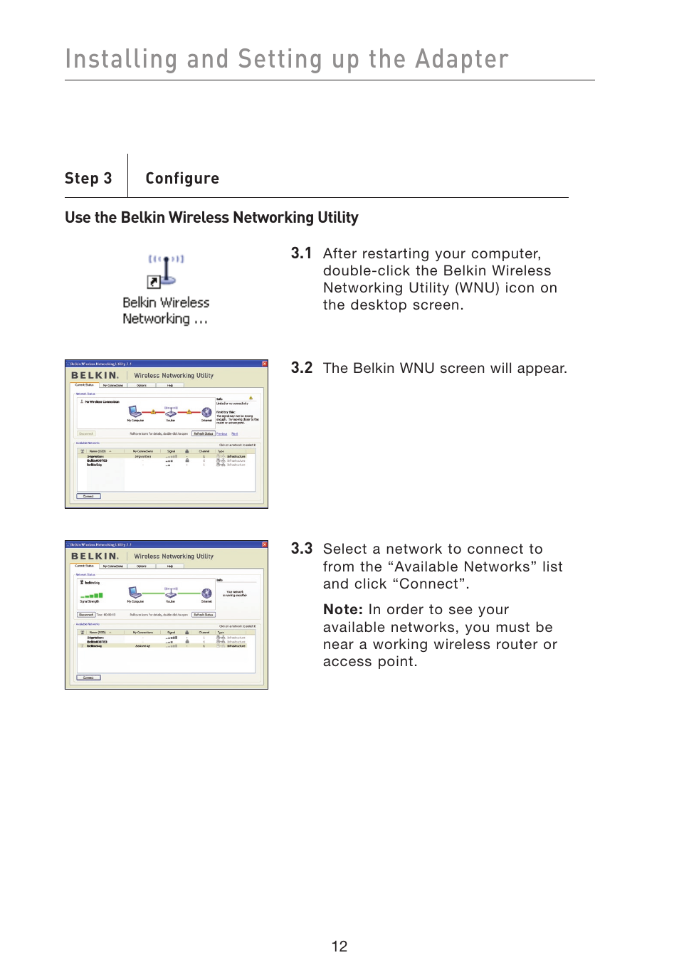 Installing and setting up the adapter | Belkin F5D9050 User Manual | Page 16 / 44