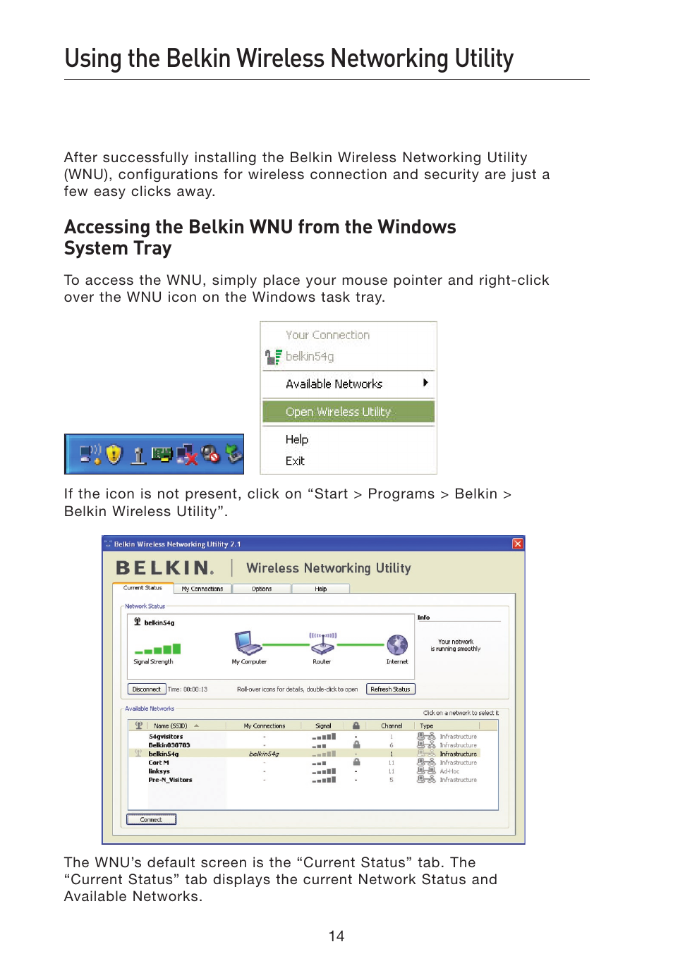 Using the belkin wireless networking utility | Belkin F5D9050 User Manual | Page 18 / 44