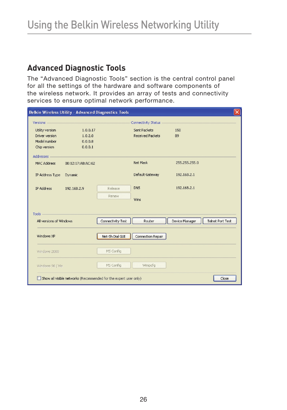 Using the belkin wireless networking utility | Belkin F5D9050 User Manual | Page 30 / 44