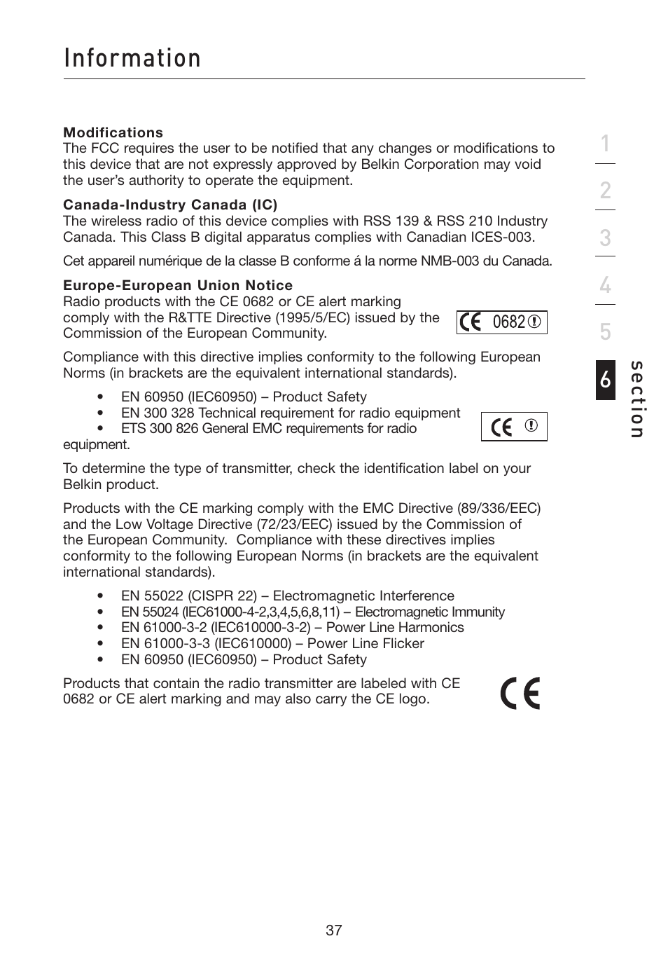 Information, Se ct io n | Belkin F5D9050 User Manual | Page 41 / 44