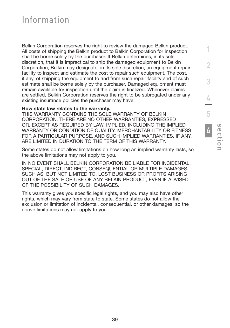 Information, Se ct io n | Belkin F5D9050 User Manual | Page 43 / 44