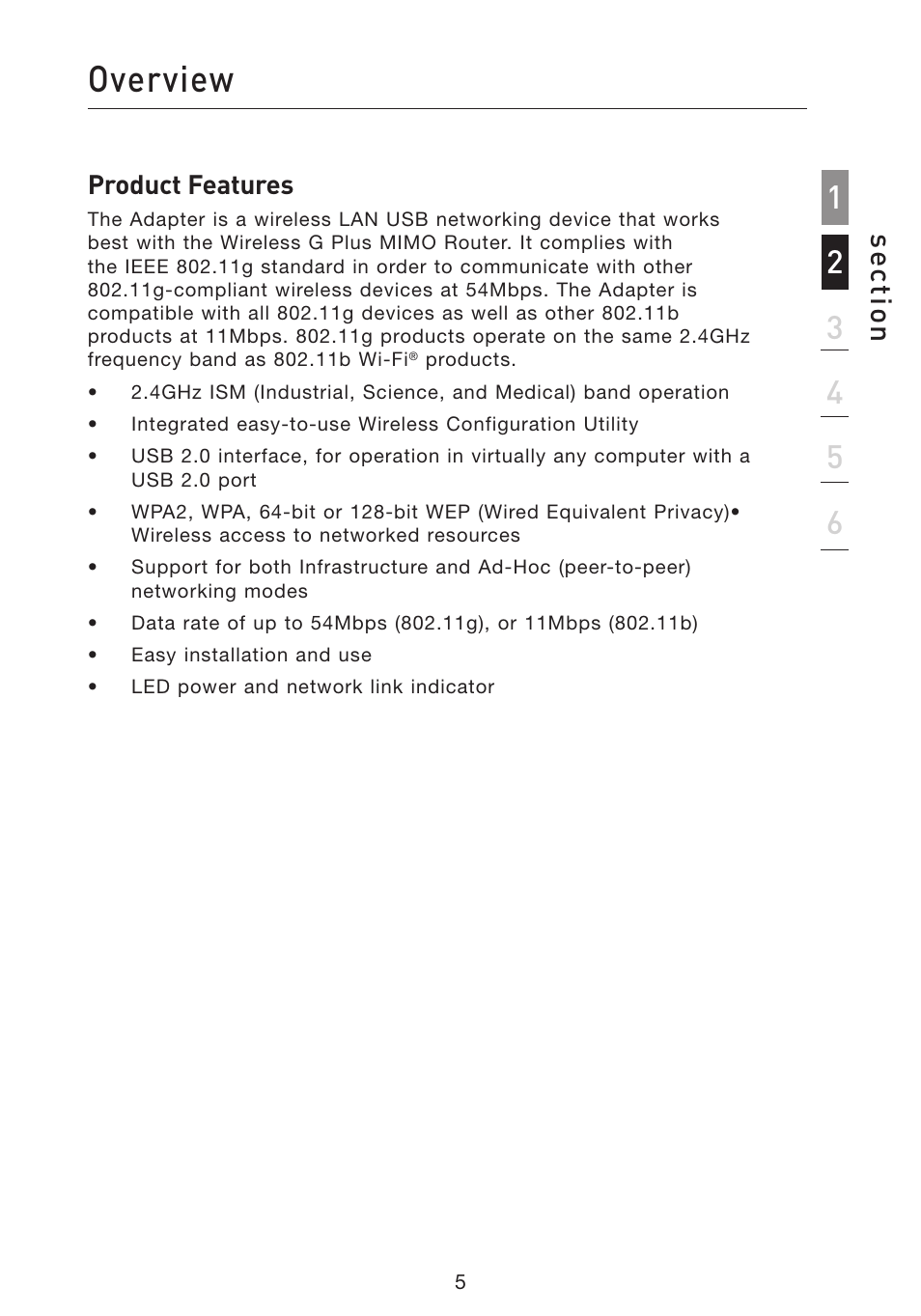 Introduction overview, Se ct io n | Belkin F5D9050 User Manual | Page 9 / 44