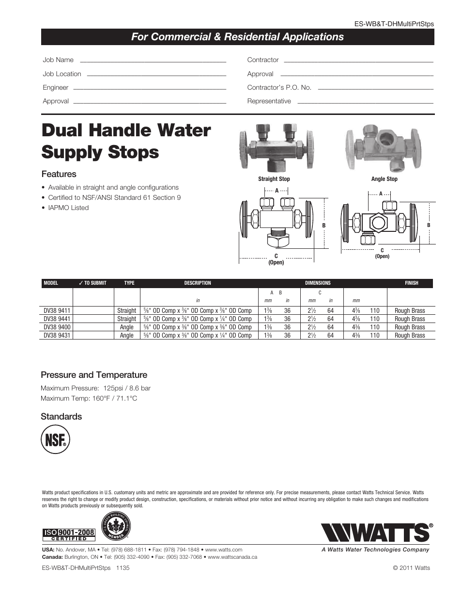 Watts DV38 9441 User Manual | 1 page