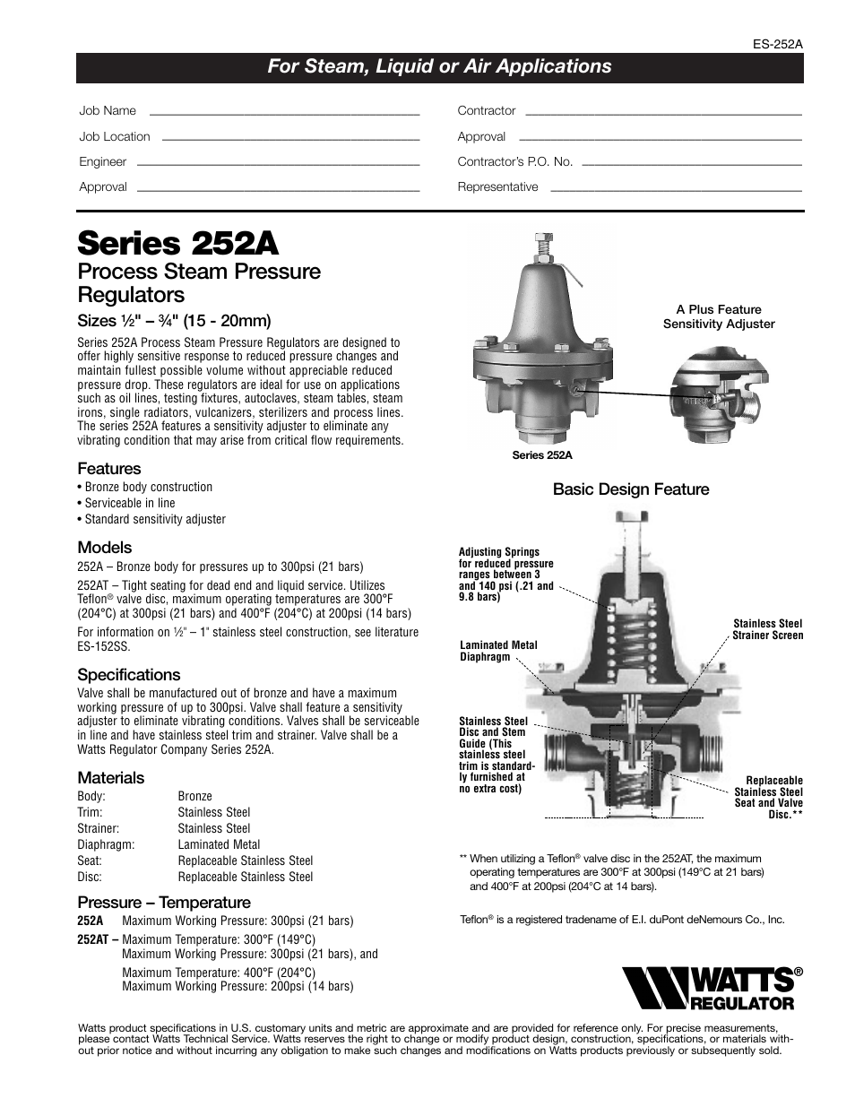 Watts 252A User Manual | 2 pages