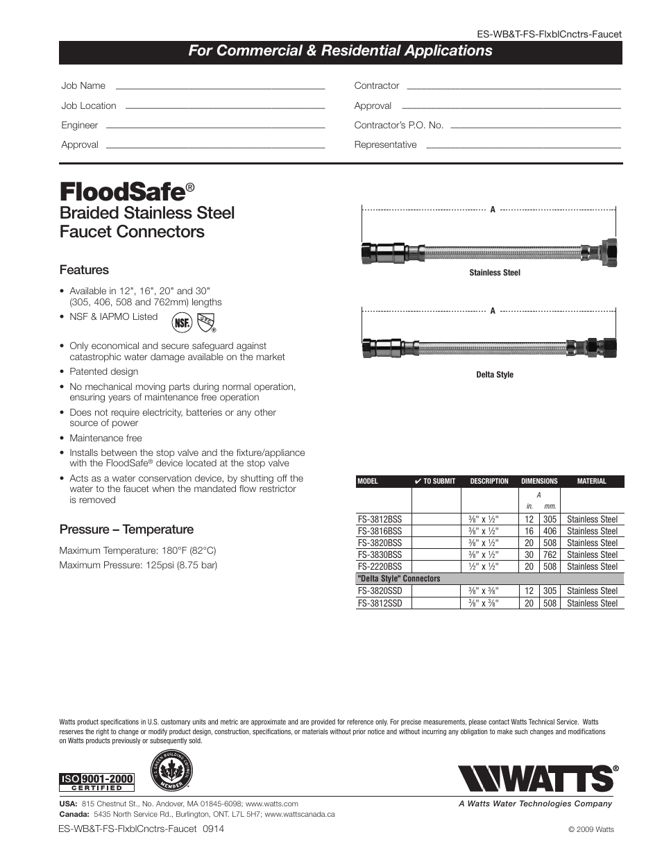 Watts FS-3830BSS User Manual | 1 page