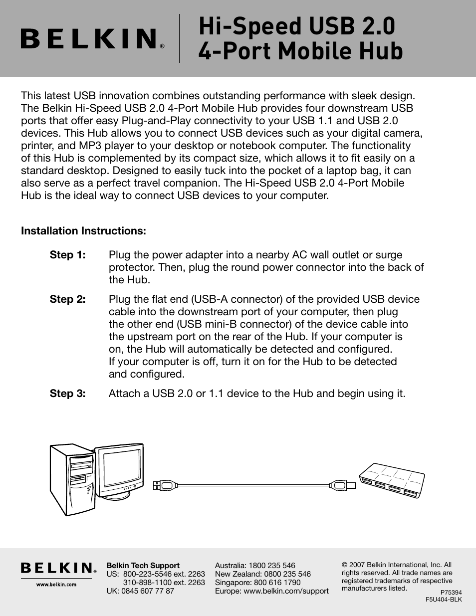 Belkin 4-Port Mobile Hub User Manual | 1 page