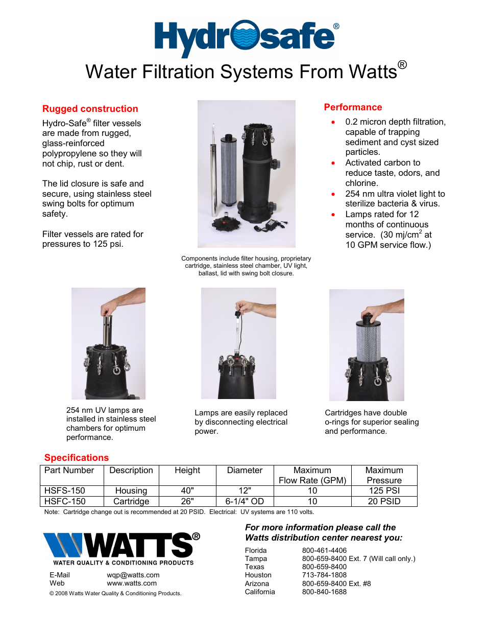 Water filtration systems from watts | Watts HSFS-150 User Manual | Page 2 / 2