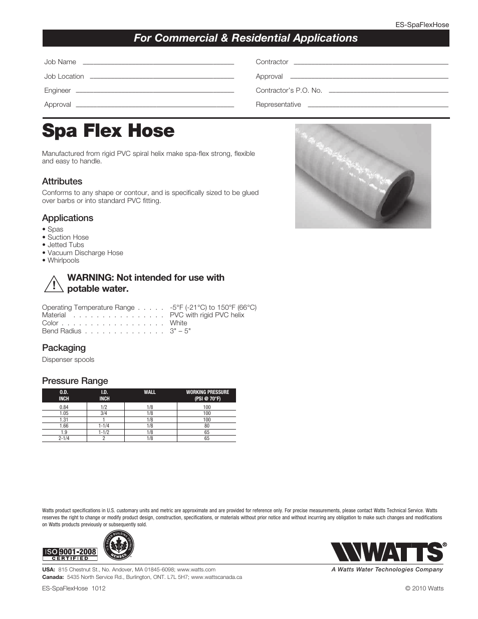 Watts Spa Flex Hose - Reels User Manual | 1 page