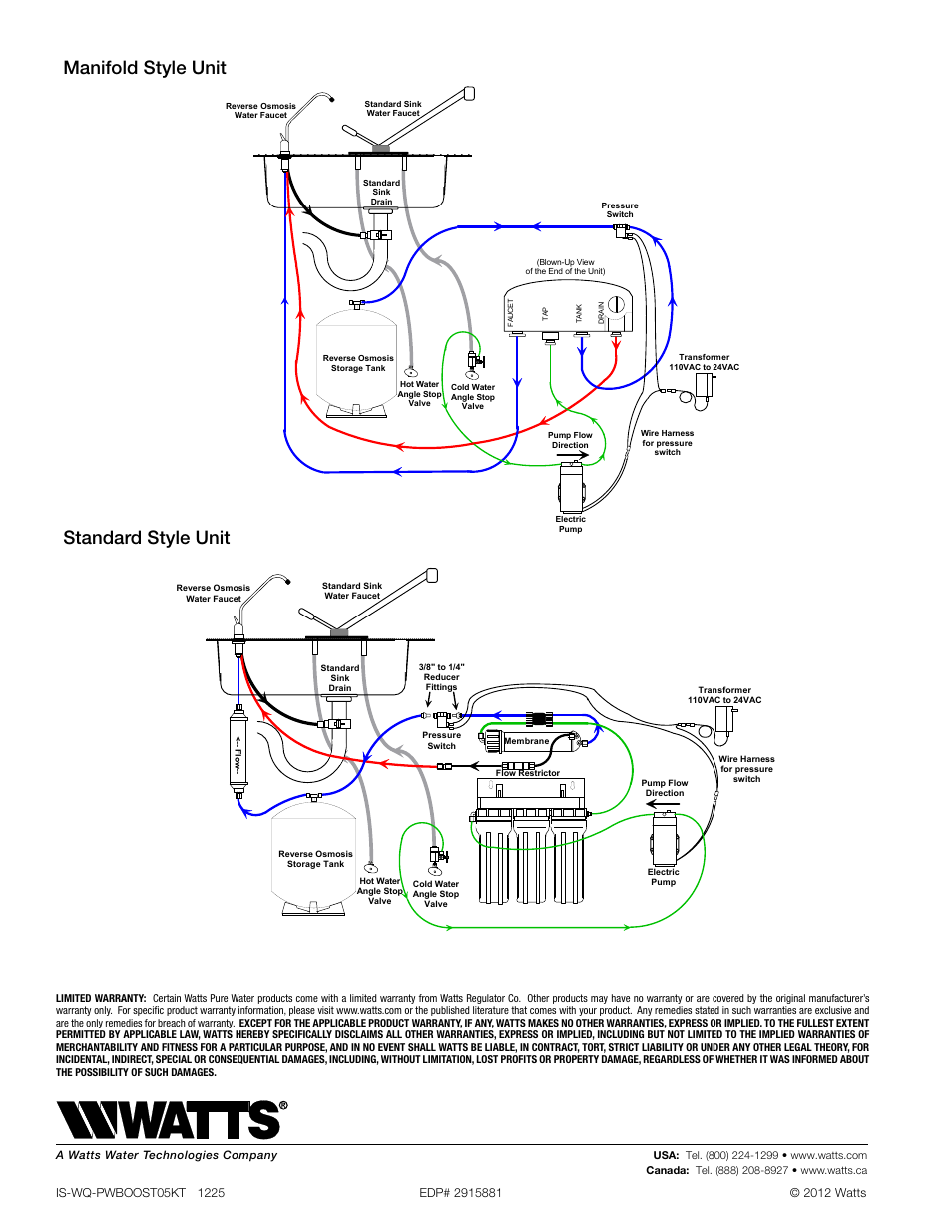 Manifold style unit standard style unit | Watts PWBOOST05KT User Manual | Page 2 / 2