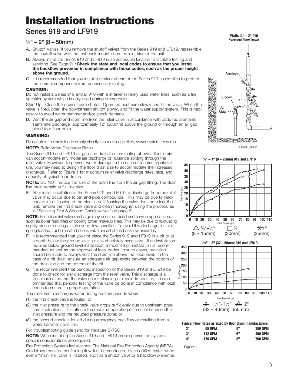 Installation instructions, 2" (8 – 50mm) | Watts LF919 User Manual | Page 3 / 8