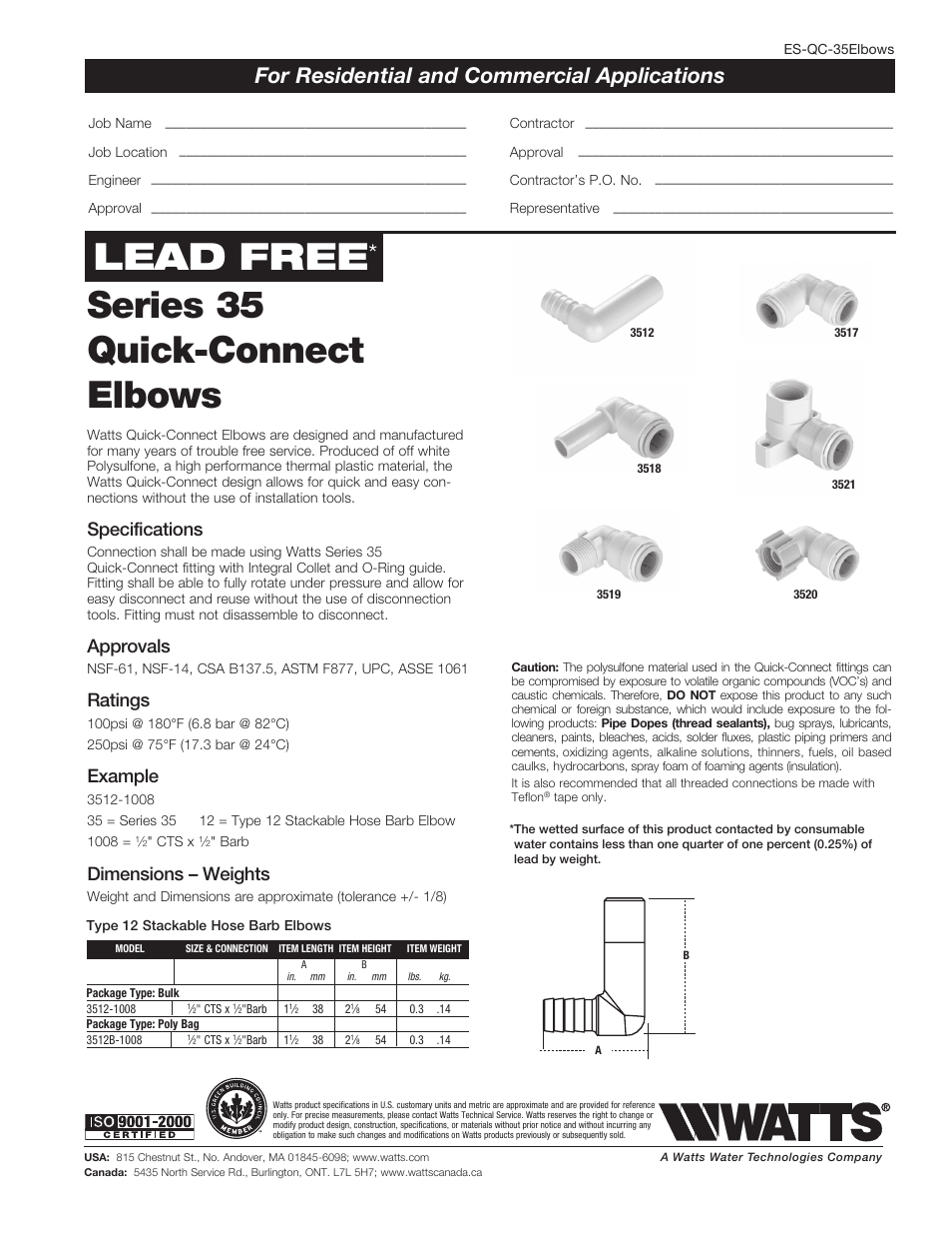 Watts 3521B User Manual | 2 pages