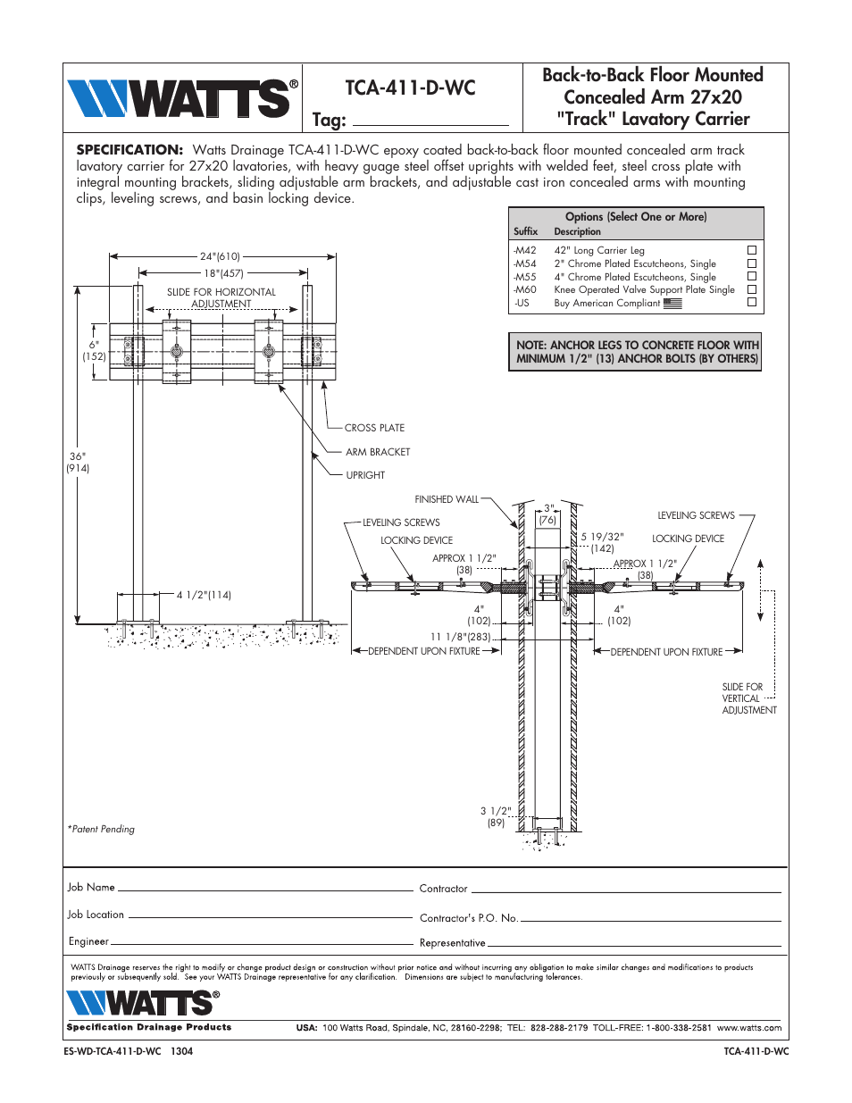 Watts TCA-411-D-WC User Manual | 1 page