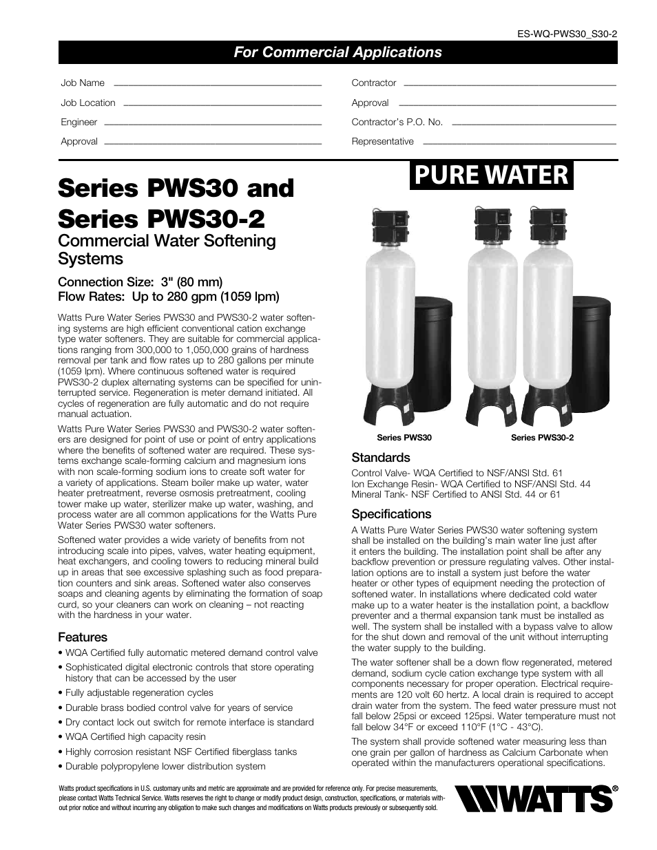 Watts PWS30-2 User Manual | 3 pages