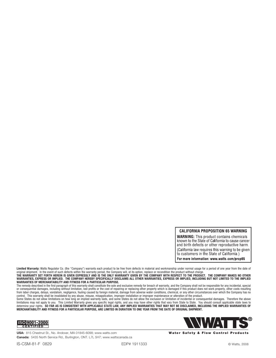 Watts CSM-81-F User Manual | Page 8 / 8
