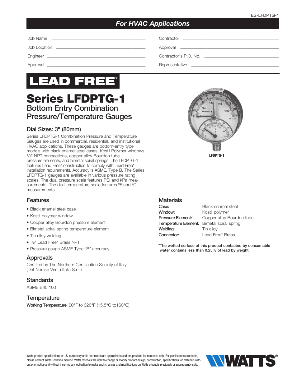 Watts LFDPTG-1 User Manual | 2 pages