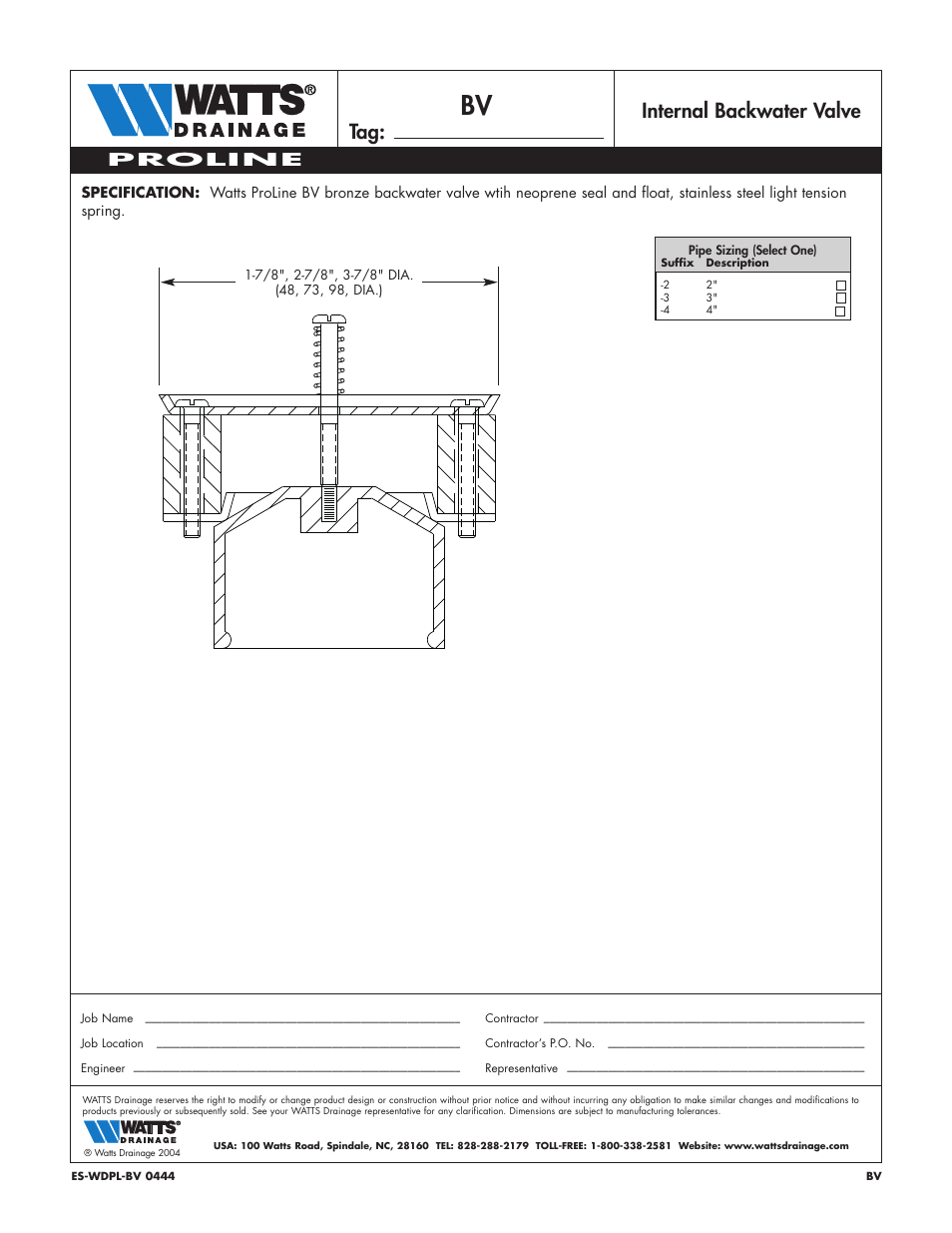 Watts BV User Manual | 1 page