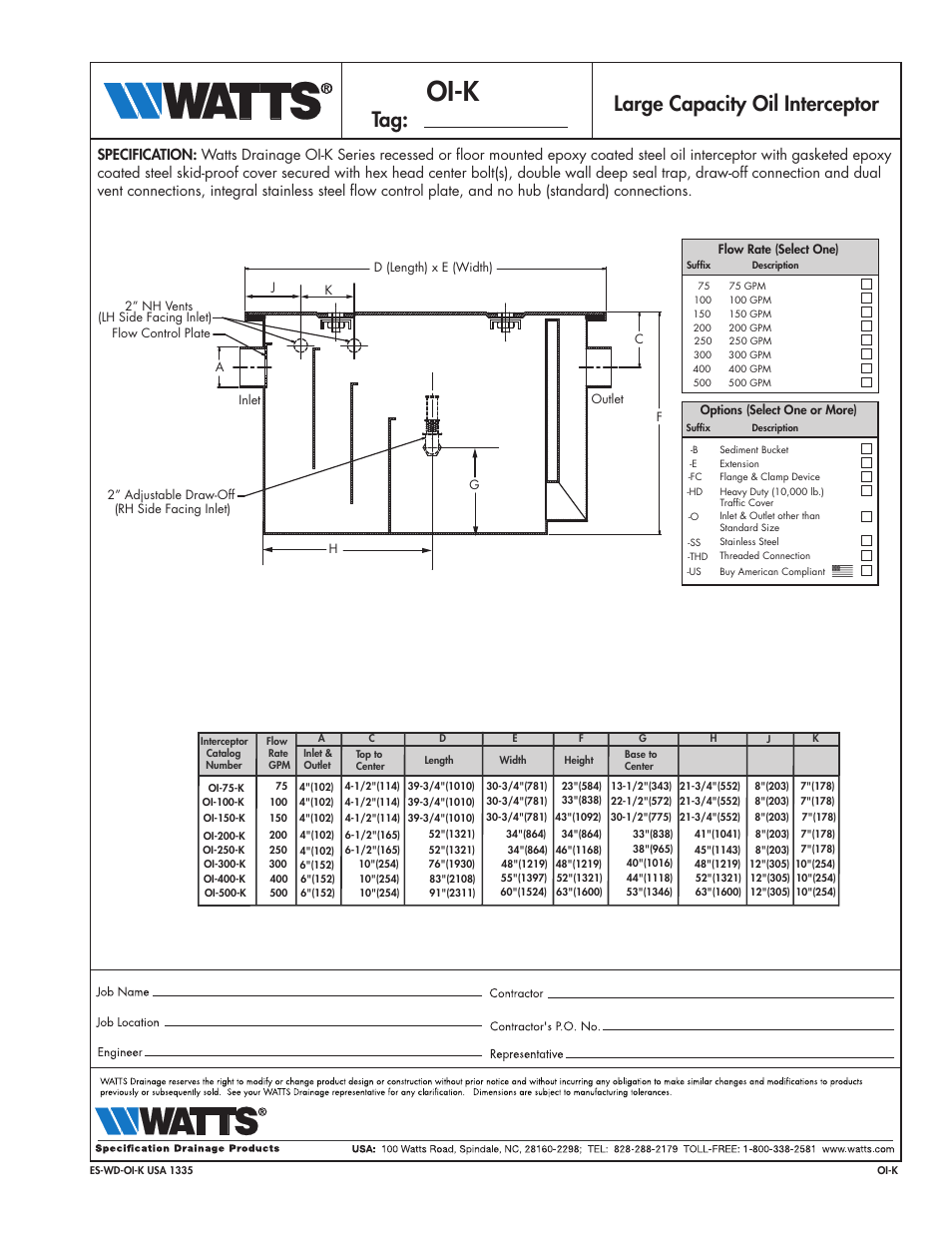 Watts OI-K-SERIES User Manual | 1 page